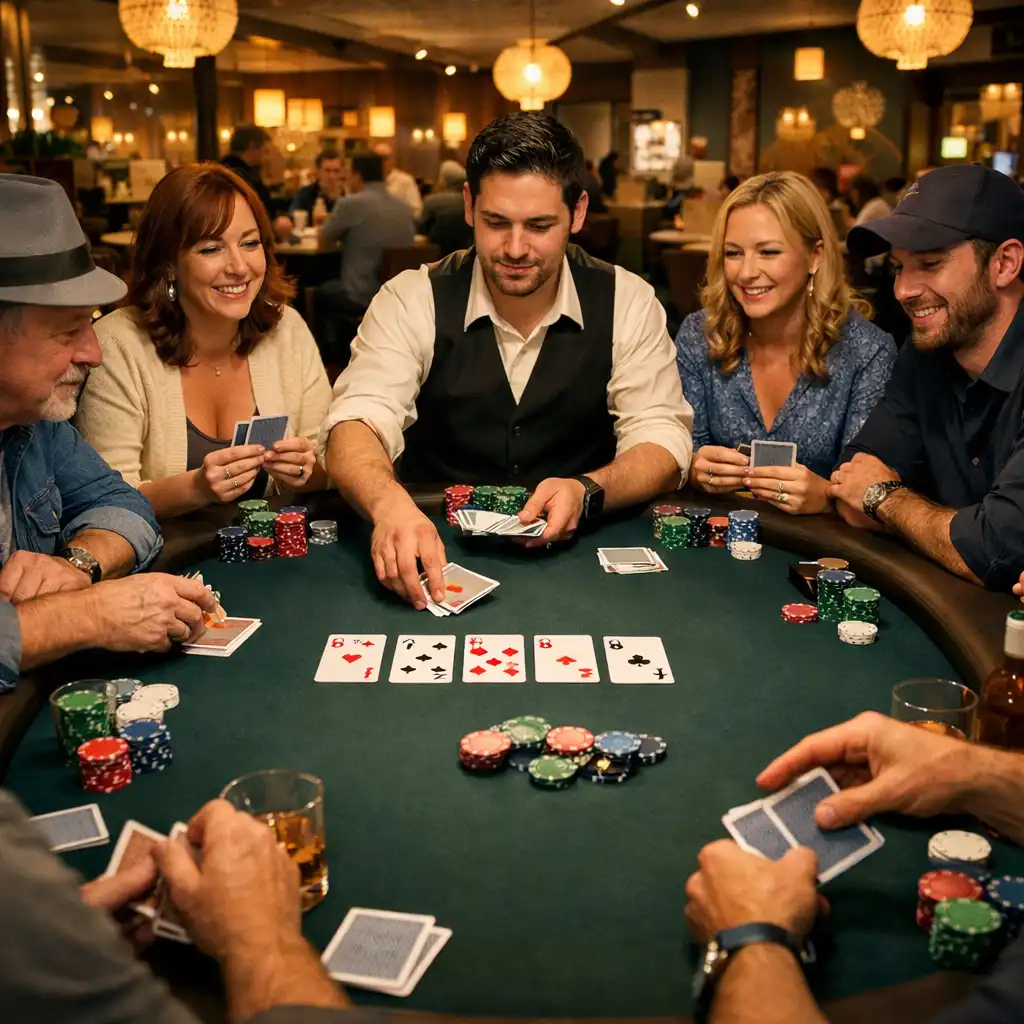 Živá pokerová hra u stolu v restauraci Vybraná Chuť