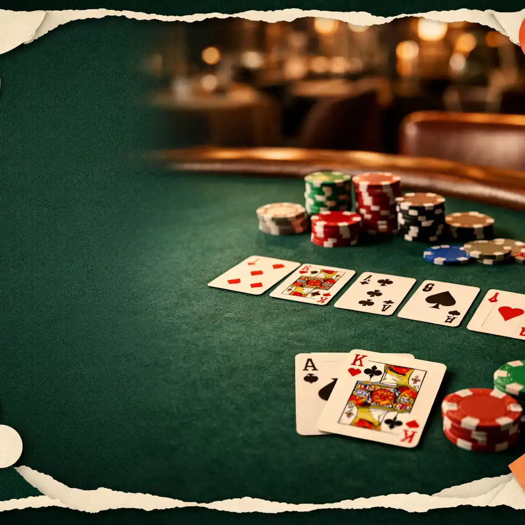 Pokerový stůl s kartami a žetony v restauraci Vybraná Chuť
